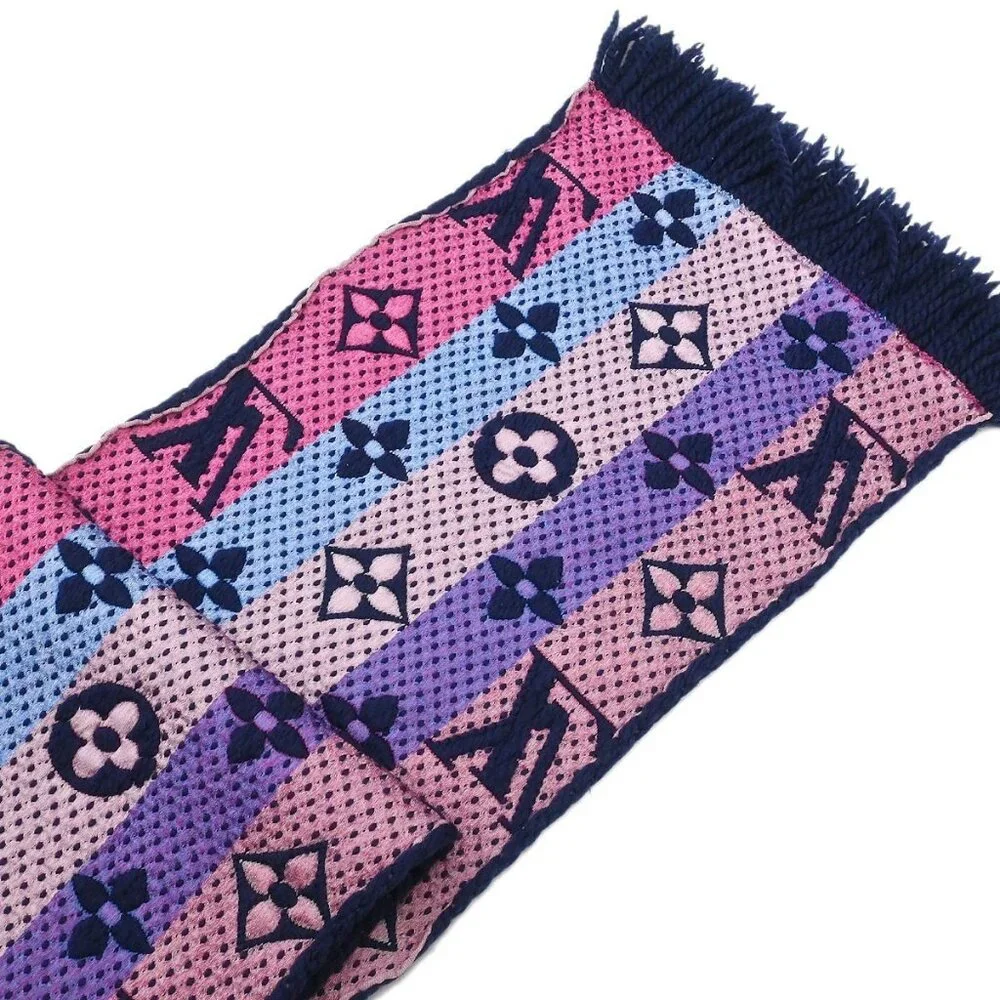 Louis Vuitton Navy Monogram Echarpe Logomania Rainbow Scarf M70899 GM0138 117791 - Picture 7 of 8